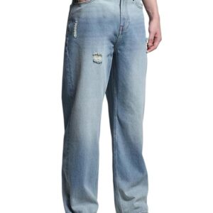 Anisto  Men High Rise Wide Leg Highly Distressed Pure Cotton Heavy Fade Jeans